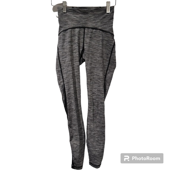 Lululemon Black and Gray Wunder Train‎ Striped Leggings LW5AOOSX Size 2